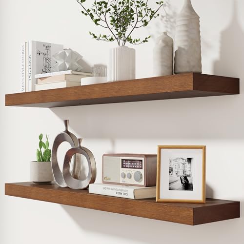 fuqing 36 Inch Floating Shelves 6.7'' Deep Dark Wood Wall Shelves Set of 2 by Fuqing