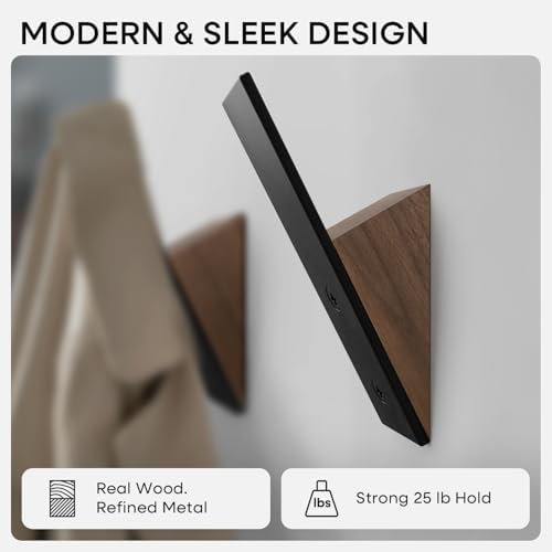 Homeforia Walnut Coat Hooks, High-End Wood & Metal, Modern Design - Image 3