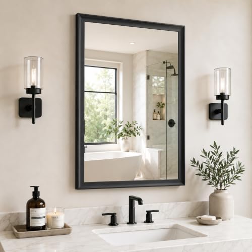 24x36 Inch Black Bathroom Mirror, Rectangle Vanity Wall Mirror by Miralab