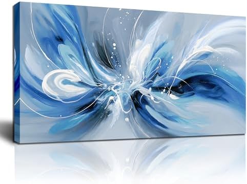 Blue White and Gray Abstract Canvas Wall Art by POMAIHUADE