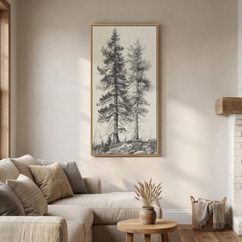 Framed Vintage Sketch Pine Tree Vertical Wall Art - Image 4