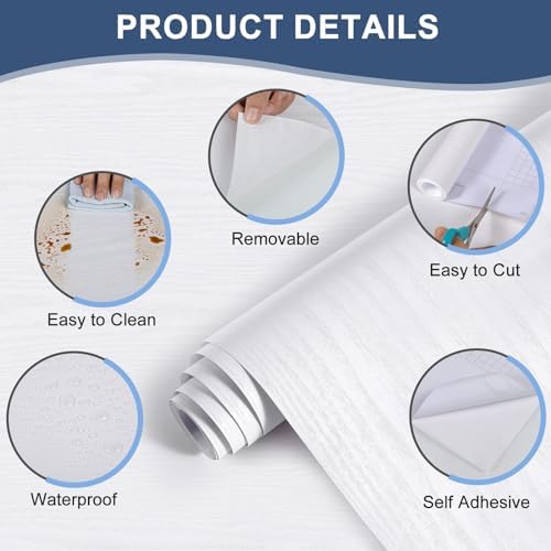 White Contact Paper Peel and Stick Wood Grain Wallpaper Easy to Install - Image 2
