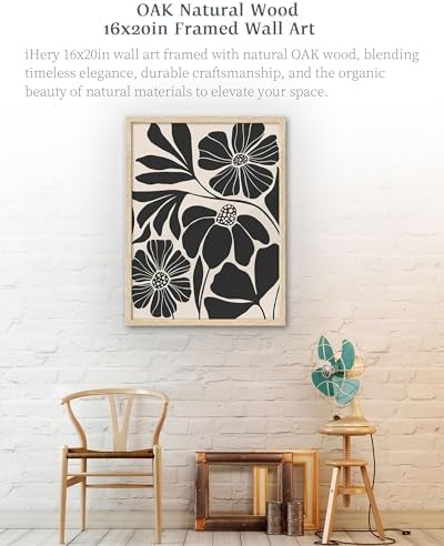 iHery 16x20in Natural OAK Wood Framed Abstract Flower Wall Art - Image 2