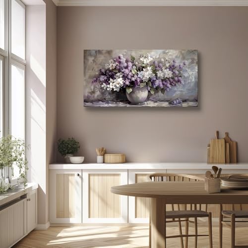 SERIMINO Purple Floral Wall Decor, Still Life Flowers Art Prints 24"X48" - Image 2