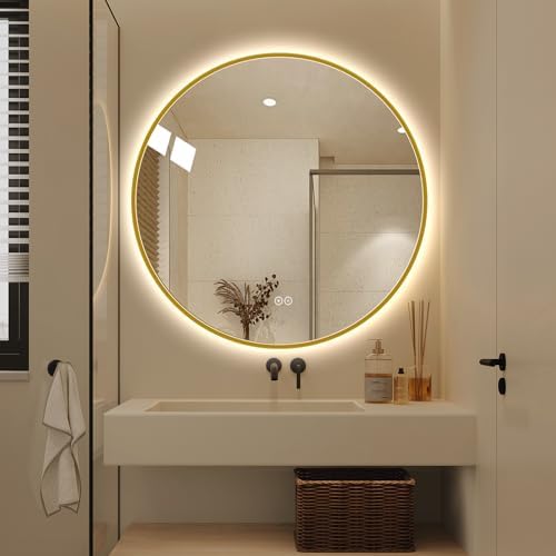 LAIYA 36 Inch Gold Round LED Bathroom Mirror, Anti Fog, 3 Colors by LAIYA
