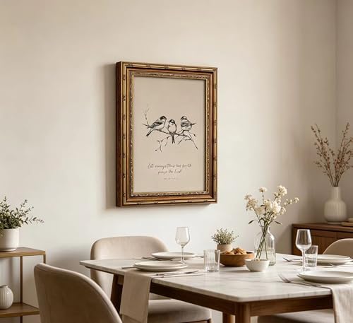 Vintage Gold Framed Christian Bird Wall art, Bible Verse Sketch Canvas Print - Image 7