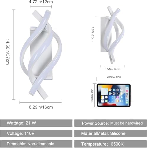 Modern Wall Sconce 21W Indoor Wall Lights Cool White 6500K Spiral Design Wall - Image 4