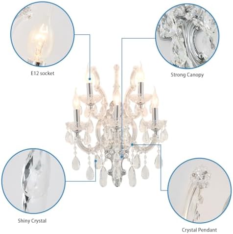 YLONG-ZS Large Modern Crystal Wall Sconce， Lights-5 Light Crystal Wall Sconce - Image 6