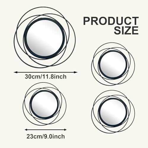 4 Piece Gold Round Wall Mirror Set Modern Metal Circles - Image 6