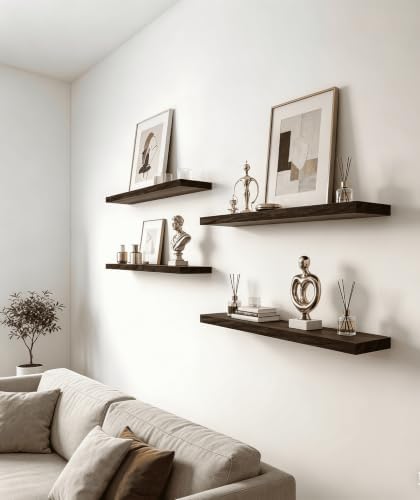 Brown Wood Floating Shelves for Wall Shelf 24 Inch Set of 4 - Image 6