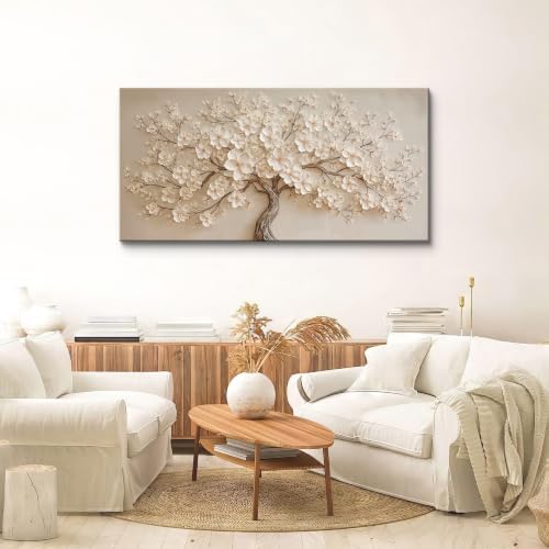 Modern Elegant White Floral Tree Canvas Wall Art - Image 4