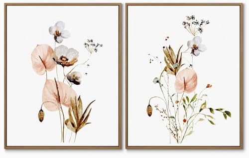 Watercolor Botanical Picture Pink Beige Flower Canvas Wall Art, 11x14 Inch by JOWOROLO