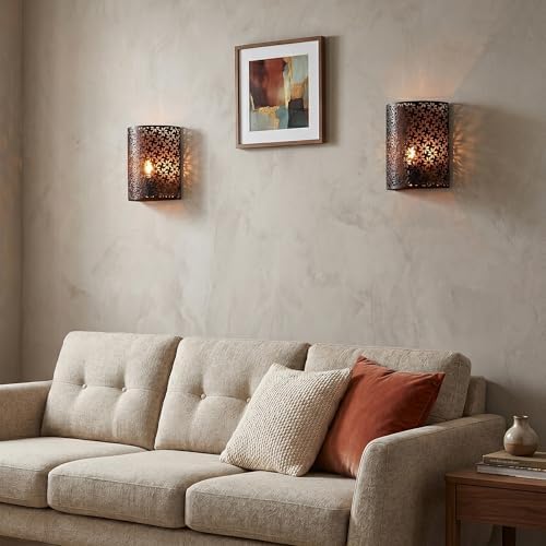 JHY DESIGN Set of 2 Battery Powered Lamp 8''H Vintage Wall Mount Lamp Metal - Image 3