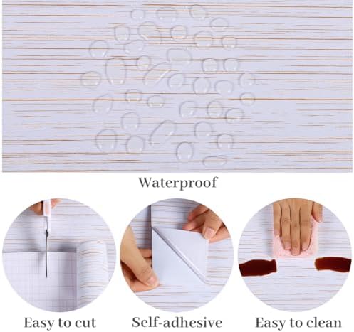 VaryPaper 15.7''x78.7'' White Gold Grasscloth Peel and Stick Wallpaper Textured - Image 6