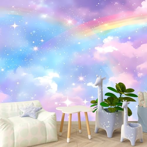 PYFFYP-Colorful Cloud Peel and Stick Wallpaper Rainbow Star wall murals by PYFFYP