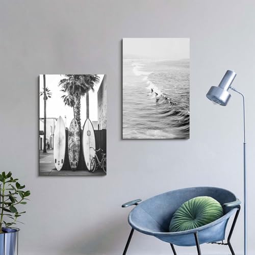 YIDINGX Black and White Coastal Surfing Landscape Posters and Prints Sea Wave - Image 3
