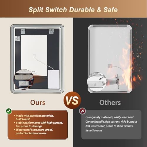 36x48 Inch Black Framed LED Bathroom Mirror - Image 6