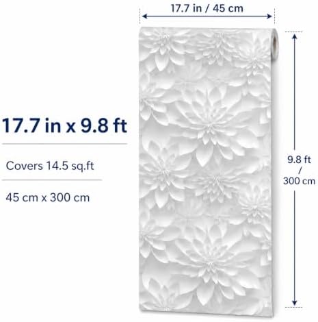 White Gray Lotus Floral Peel and Stick Wallpaper Visual 3D Effect - Image 6