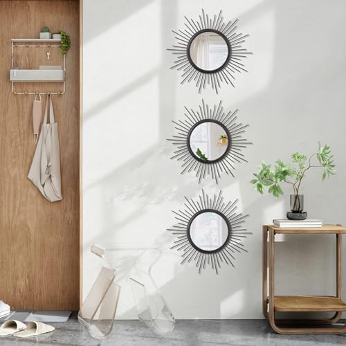 3 Pack Black Metal Wall Mirrors Sunburst Wall Mirrors Home Décor Art Decorative - Image 5