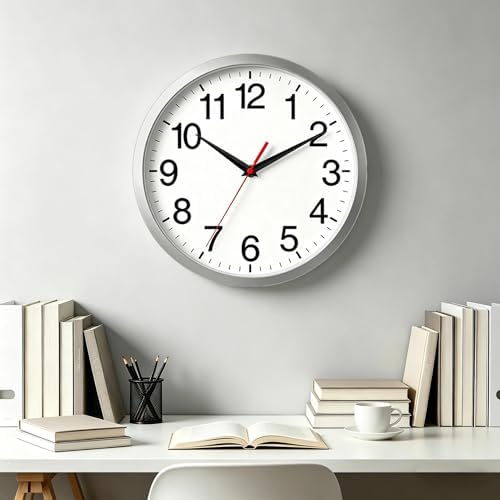 Rohioue Wall Clock Analog 10 Inch Silver Battery Operated Silent Clock - Image 2