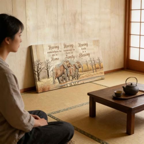 Elephant Family Home Family Blessing Canvas Wall Art Large Modern Emotional - Image 6