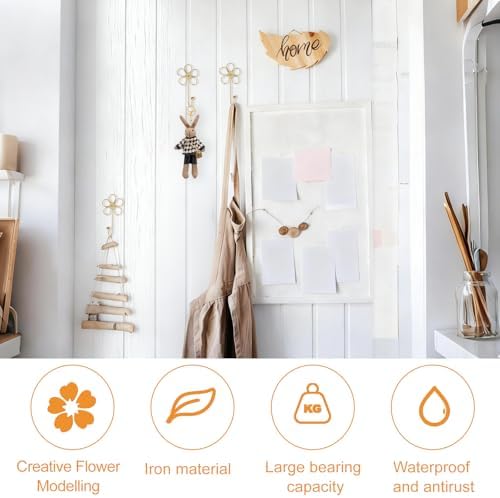 MOROBOR 4pcs Golden Flower Single Hooks Creative Wall Mounted Hooks - Image 3
