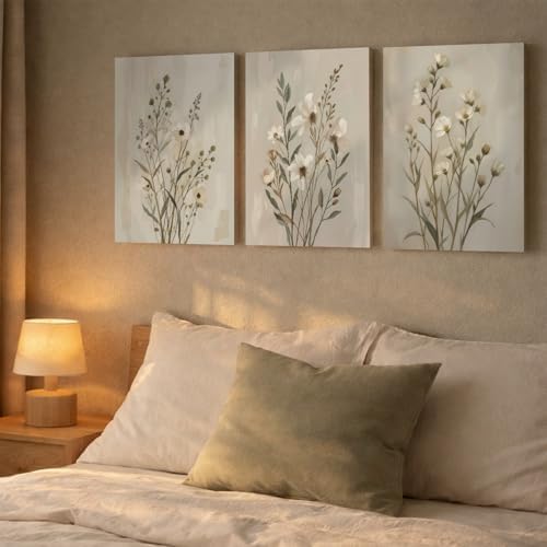 Neutral Wildflower Canvas Wall Art Set of 3, 12x16 Inch - Image 4