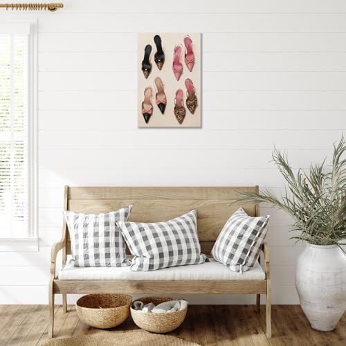 Pink Heel Leopard Posters Trendy Bow Leopard Heels Canvas Wall Art Coquettish - Image 3
