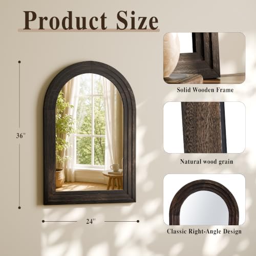 Arched Wall Mirror 24" x 36", Solid Wood Frame Bathroom Mirror - Image 4