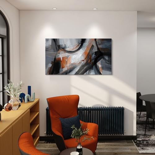 KLAKLA Abstract Canvas Wall Art Black Grey Orange Modern Picture - Image 2