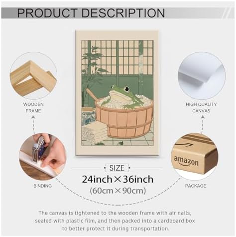 Japanese Frog in a Bathtub Wall Art Sage Green Relaxing Bathroom Posters 24X36 - Image 2