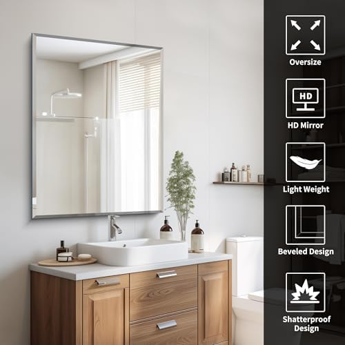 CILIBER Beveled Mirror, 30x40 Large Frameless Bathroom Mirrors - Image 6