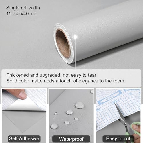 Grey Peel and Stick Wallpaper Solid Grey Contact Paper A Set of 15.7"x472" - Image 3