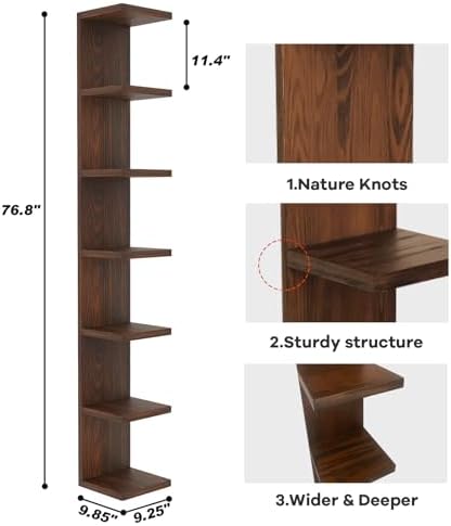 LitaEther Wood Wall Shelf Units, 7 Tier Lack Floating Shelves, Rustic Bookshelf - Image 3