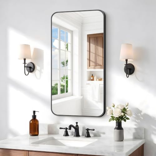 BONEWEI 20x36 inch Bathroom Mirror, Wall Mounted Bathroom Frame Vanity Mirror by BONEWEI