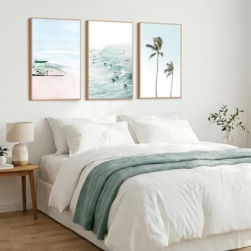 CHDITB Coastal Palm Tree Framed Wall Art, Seaside Beach Surfing Posters - Image 3