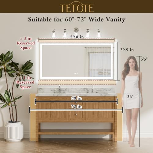 TETOTE 60 x 30 LED Lighted Bathroom Mirror - Image 5