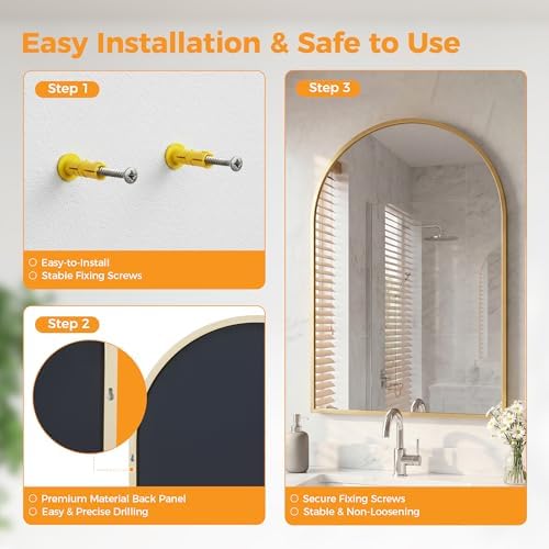 DUMOS 24"x36" Arched Wall Mirror, Bathroom Mirrors - Image 6