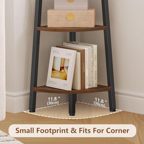 Hoctieon Corner Shelf, 6-Tier Corner Bookshelf, Rustic Ladder Shelf, Industrial - Image 2