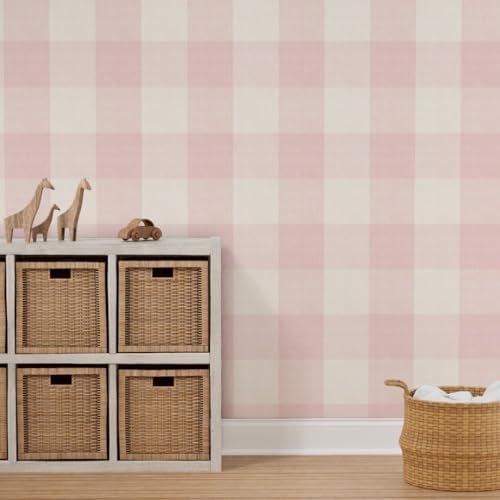 Spoonflower Pink Plaid Faux Peel and Stick Wallpaper - Image 7