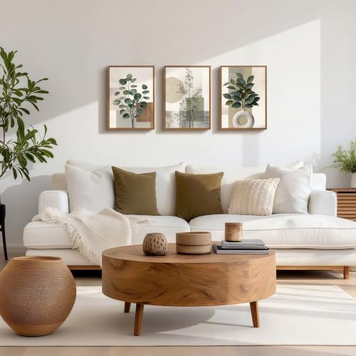 3 Pcs Framed Sage Green Boho Botanical Neutral Abstract Canvas Wall Art - Image 2