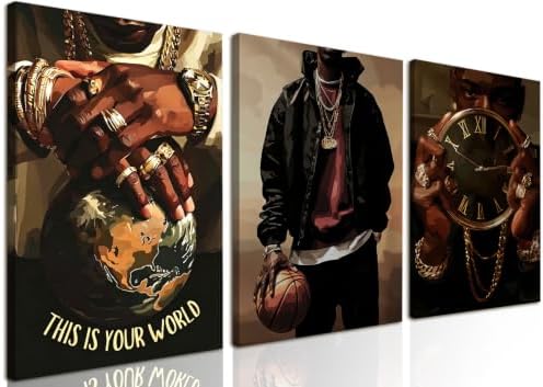 Framed African American Wall Art Set of 3, Trendy Black Men Canvas Wall Decor by Unknown