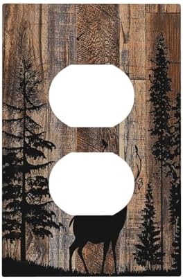 Outlet Covers Rustic Forest Antler Elk Deer Silhouettes Animals Wood Grain 1 by Lightswitchcovers