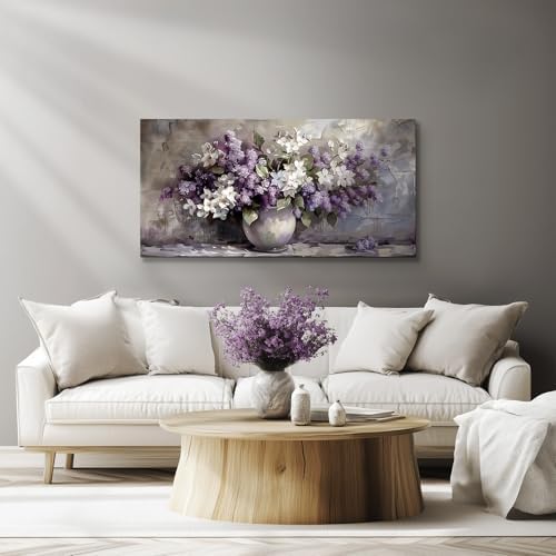 SERIMINO Purple Floral Wall Decor, Still Life Flowers Art Prints 24"X48" - Image 3