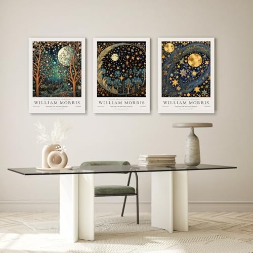 Hianan Wrapped Canvas William Morris Moon Star Wall Art Set of 3, 16x24 in - Image 3