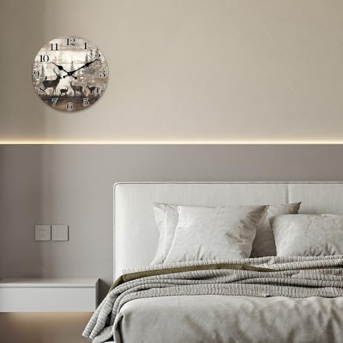 XNM Vintage Deer Forest Wooden Wall Clock Battery Operated 14 Inch - Image 2