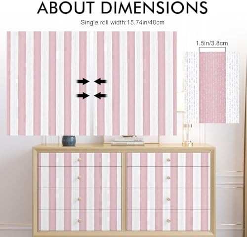 Pink and White Peel and Stick Wallpaper 15.7"x236" Modern Stripe Wallpaper - Image 5