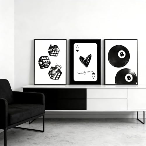 3Pcs Black and White Lucky Dice Wall Art Trendy Lucky 8 Ball Pictures Wall - Image 4
