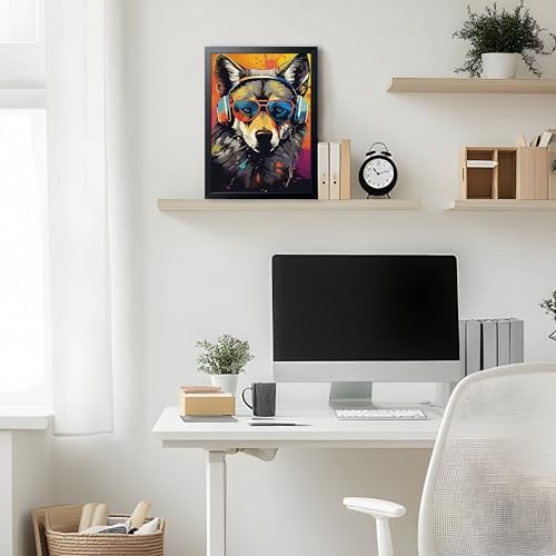 Cool Wolf Wall Art Framed Canvas Print, Wolf Wearing Sunglasses and Headphones - Image 5