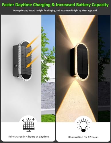 Solar Fence Lights Outdoor, 3000K/4000K/6000K 3 Modes Solar Wall Lights Outdoor - Image 3